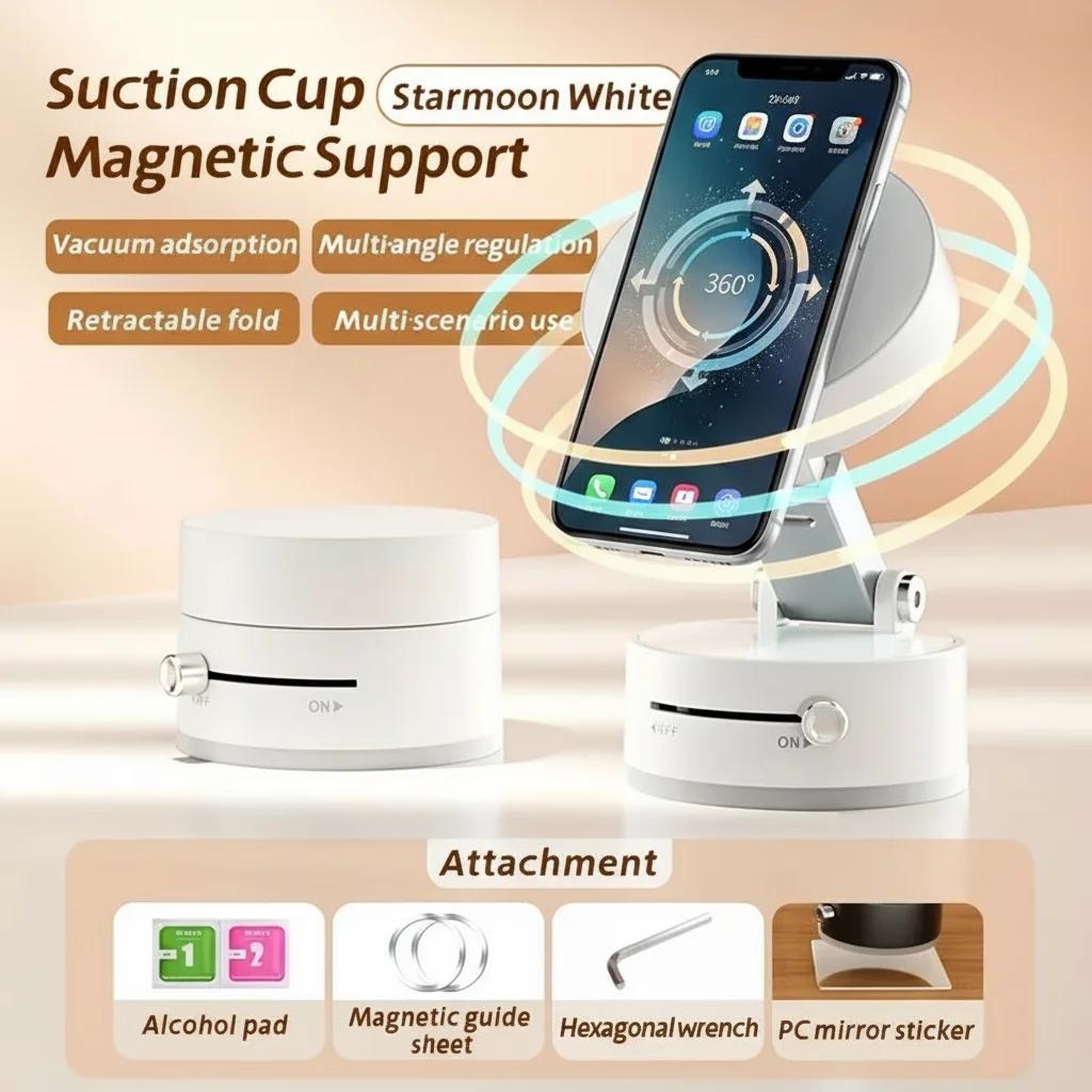 

Magnetic Car Phone Holder 360° Rotation Folding Multi-functional Foldable Holder Vacuum Suction Phone Holder Simple Installation