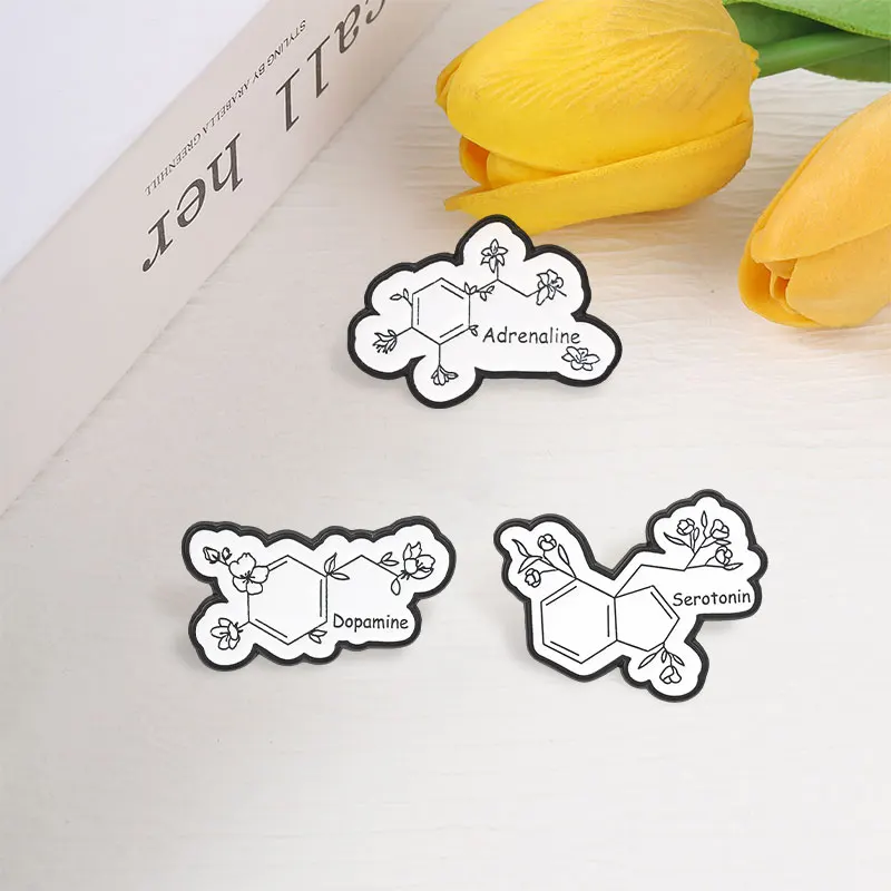 Serotonin-Dopamin-Adrenalin-Molekül-Emaille-Anstecker, Blumen- und chemische Struktur-Pins, Broschen, Reversnadeln, Schmuck, Geschenk für Studenten – Detail 7