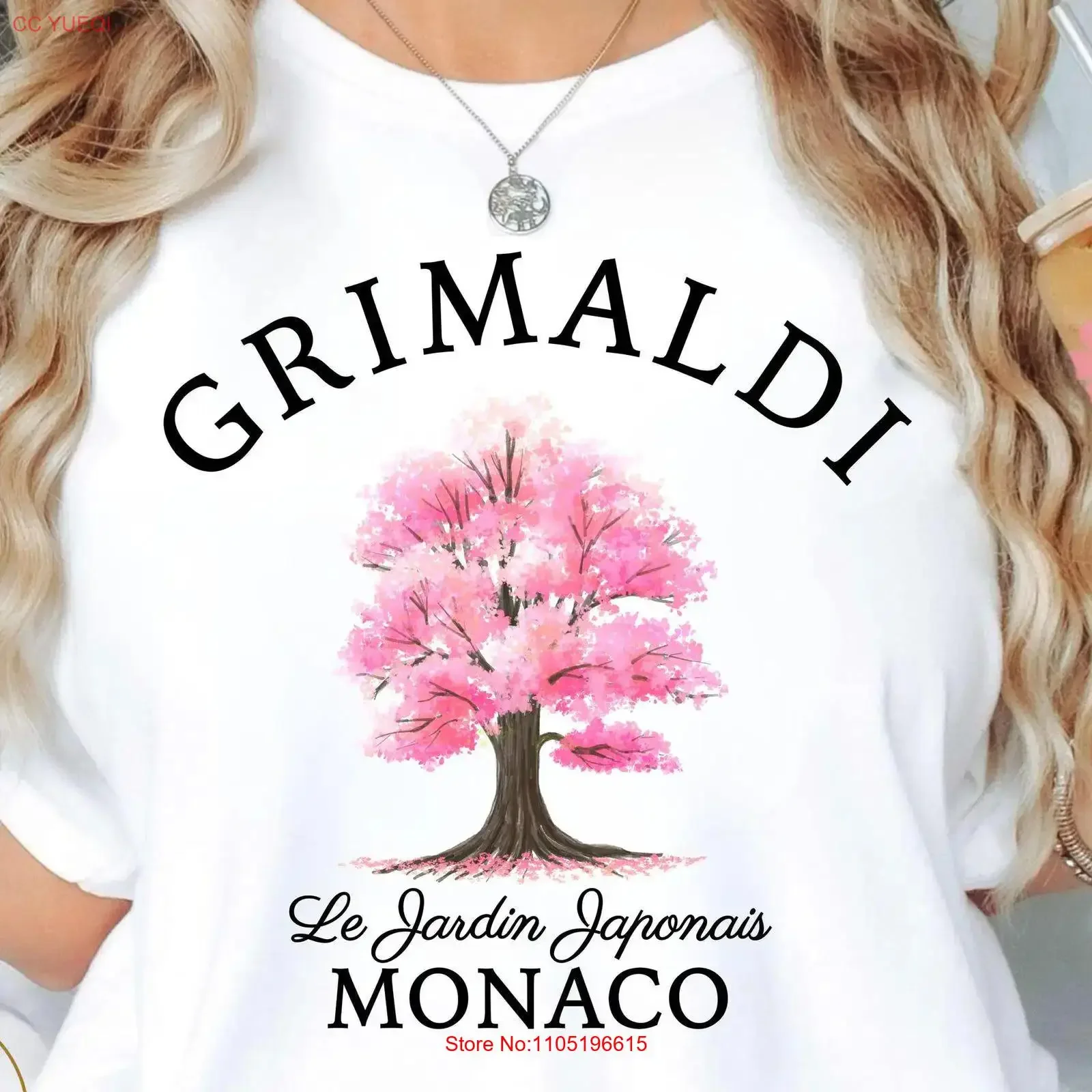 

Grimaldi Monaco T Shirt Cherry Blossom Tree Jardin Japonais French Riviera Springwear Elegant Floral Travel Souvenir vintage