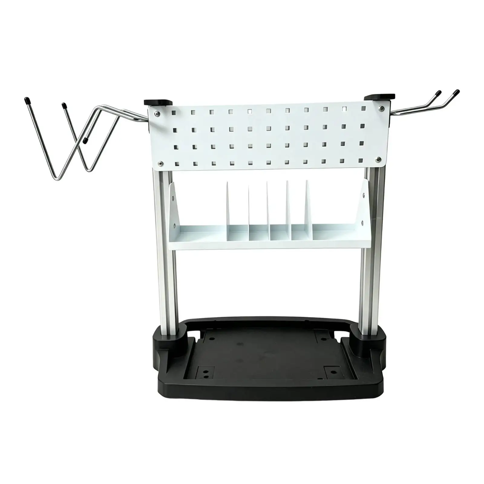 Removable Tool Shelf Work Stand for Dust Collector with Hanging Rods and Middle Divider Bin Workshop Bench Organizer