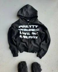 Harajuku Street Punk style Alphabet Print Coat Men Y2k Streetwear Jacket Fashion loose zipper hoodie Hip Hop casual sweatshirt