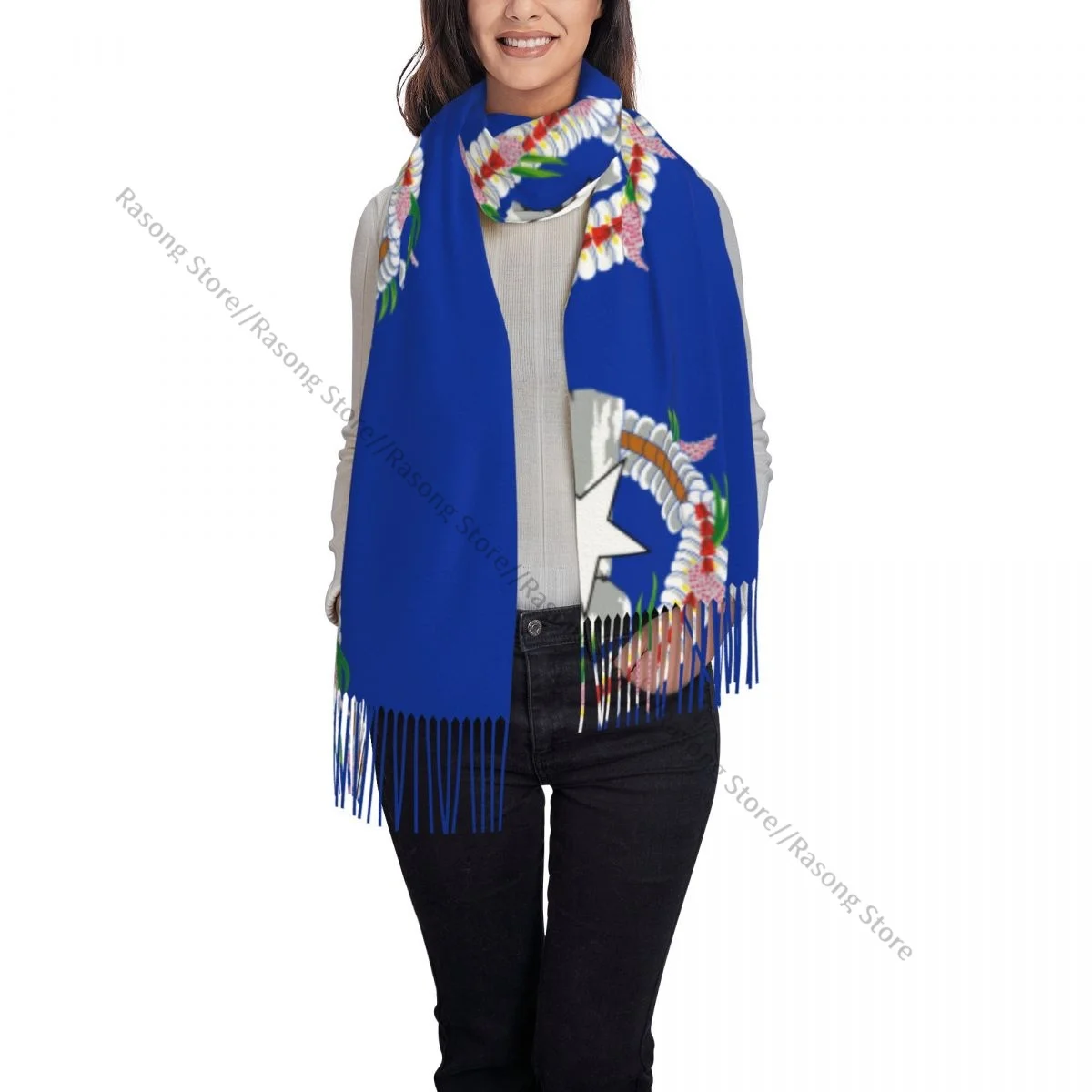 Tassel Scarf Large 196*68cm Pashmina Winter Warm Shawl Wrap Bufanda Female Flag Of The Northern Mariana Islands Cashmere Scarves