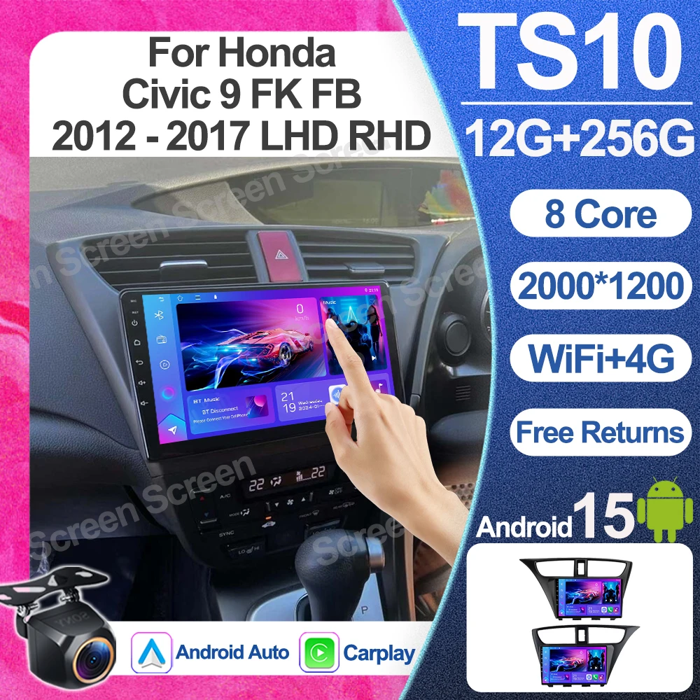 Radio Multimedia para Auto con GPS y Navegación, Pantalla de 9 Pulgadas, Android 16, para Honda Civic 9 FK FB 2012 2013 2014 2015 2016 2017, LHD/RHD, Reproductor de Video, DSP, GPS