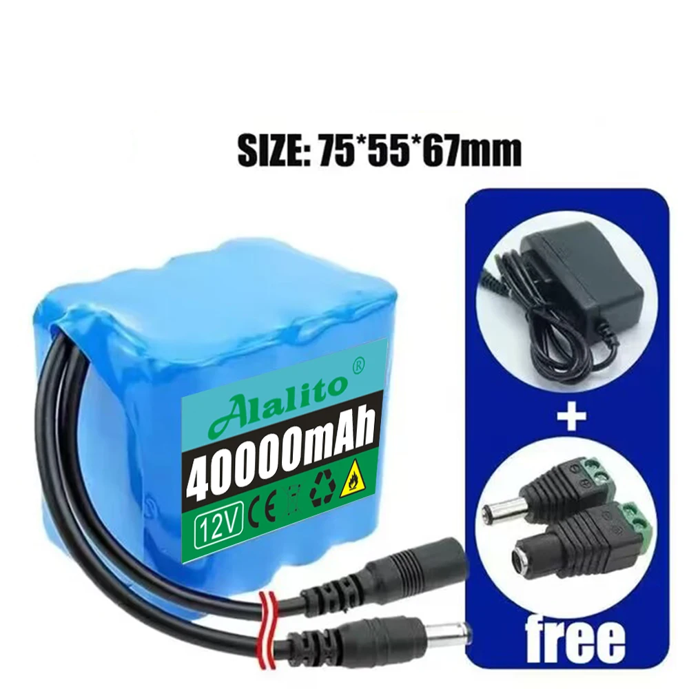 12V 50Ah 18650 Lithium Battery Pack 3S5P Rechargeable Battery with BMS 12.6v Charger for Fishing Bicycle Large Capacity Battery