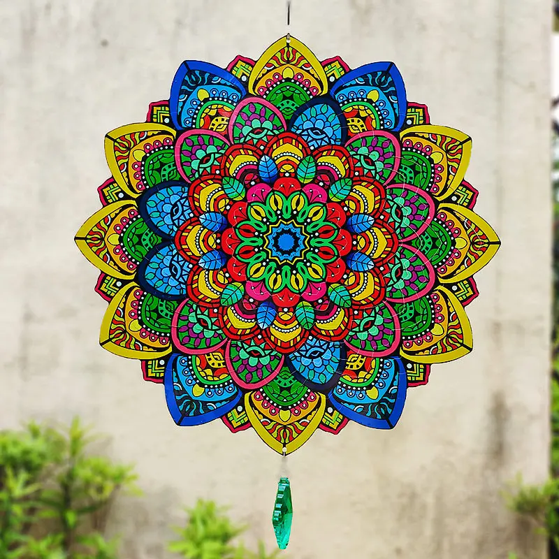 Lucky Flowers Wind Chime Stainless Steel Metal Refective Mirror Spinner Mandala Outdoor Garden Yard Decor Kinetic Sculptures Art