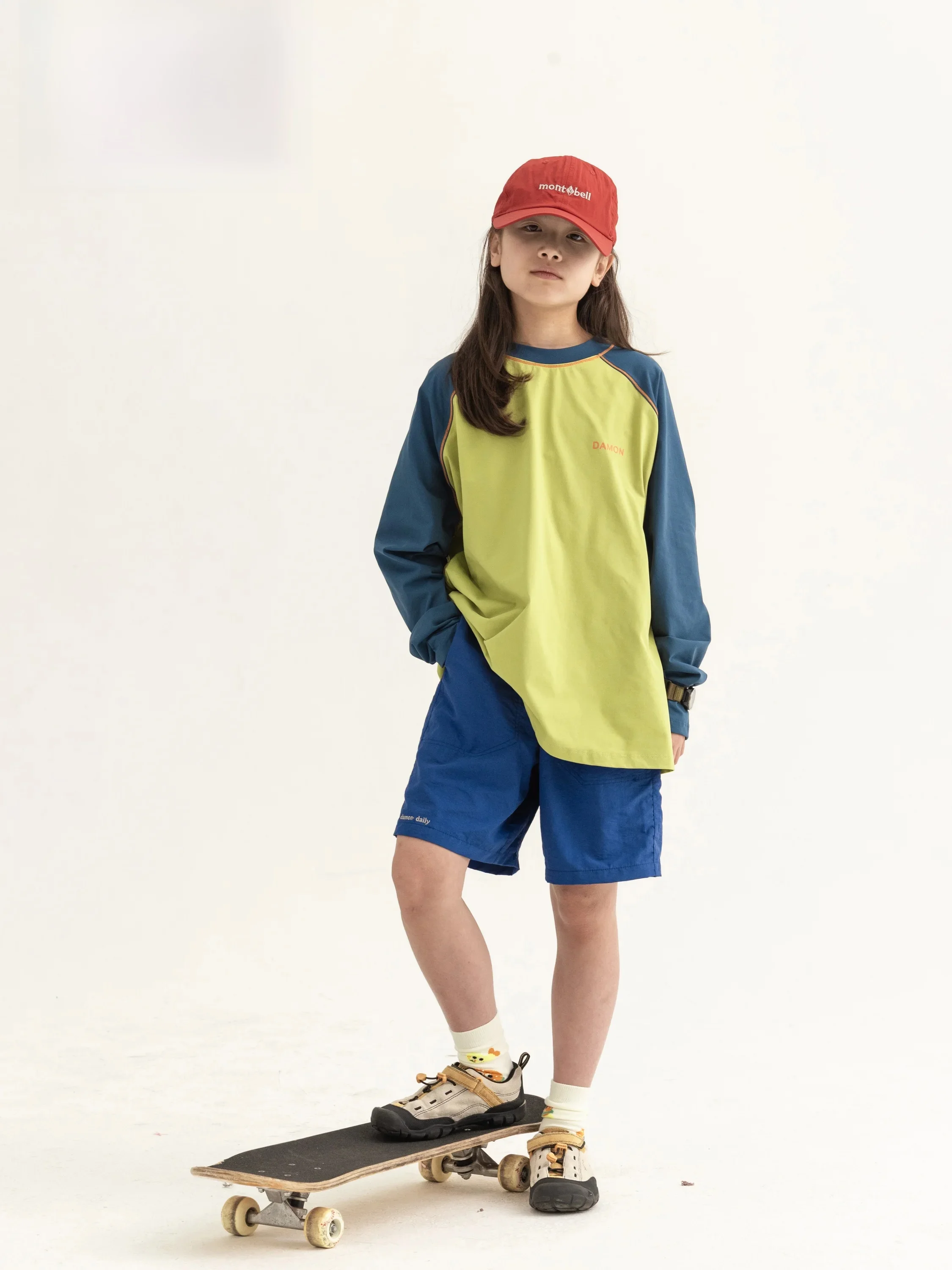 DAMON DAILY Quick Dry Sporty Long Sleeve T-Shirt for Boys And Girls Printed Shoulder Insert Design Polyester Fiber round Neck