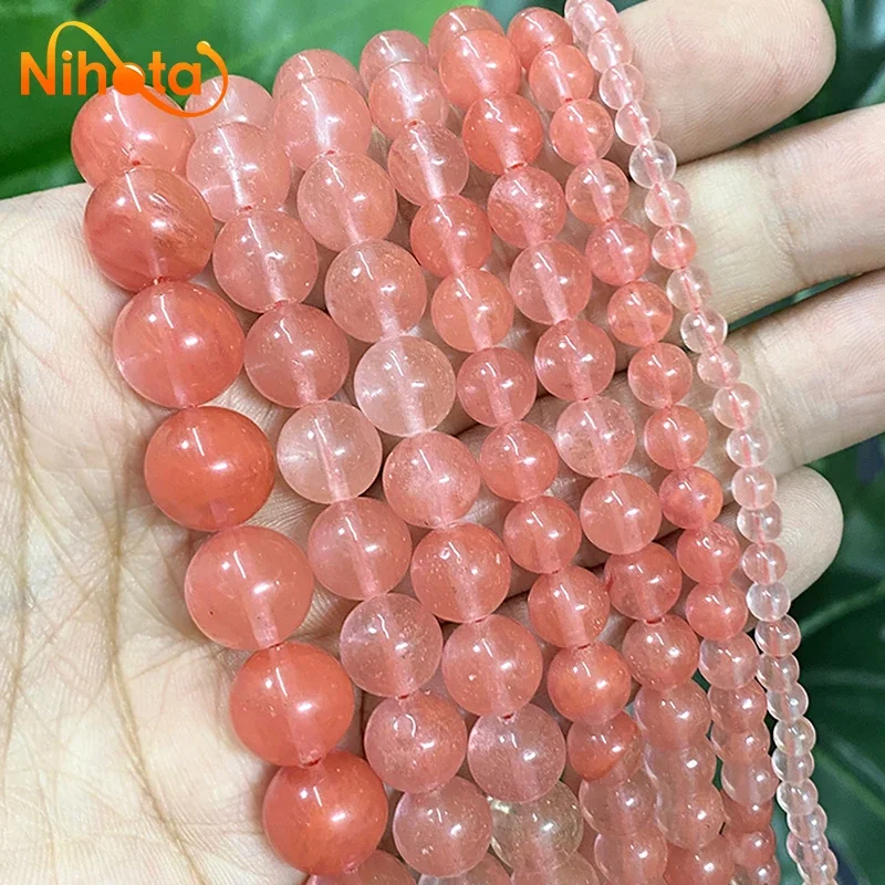 Natural Pink Cherry Quartz Round Stone Beads 15