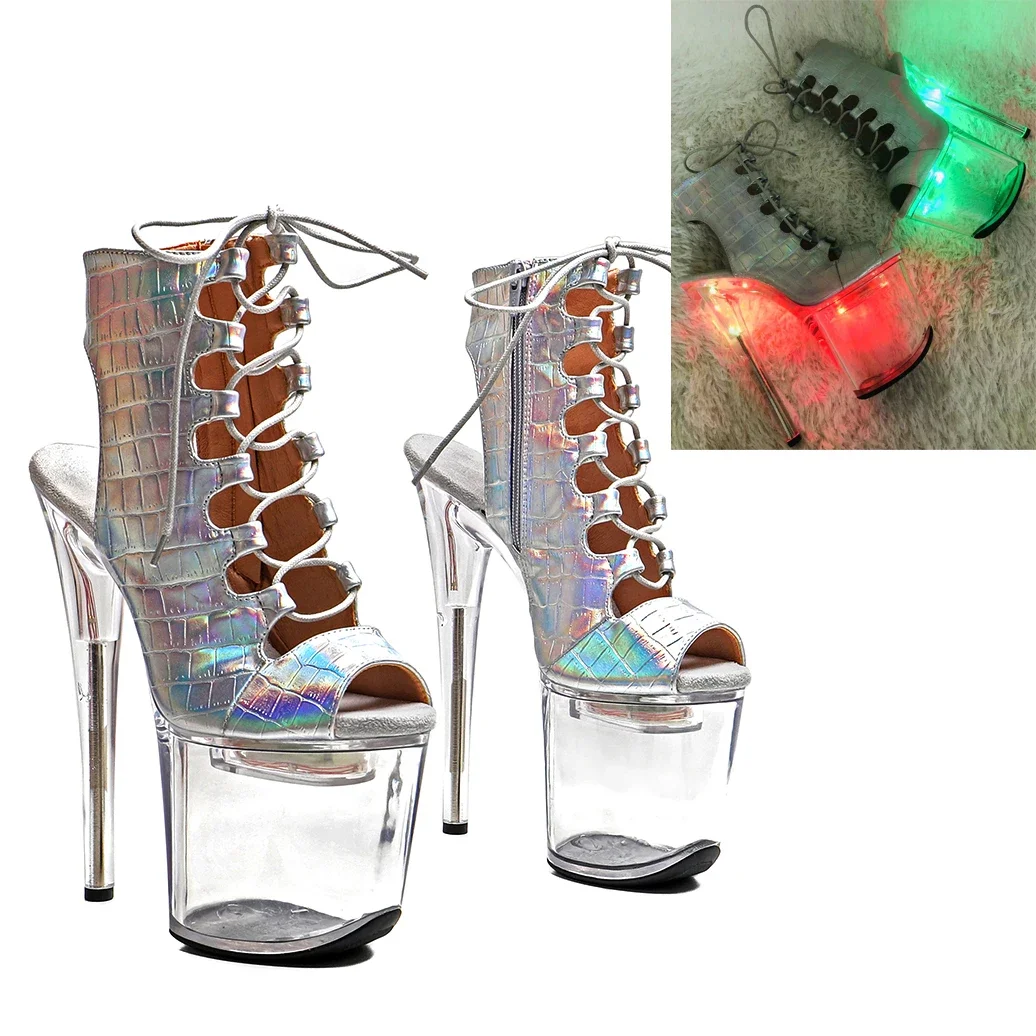 

Leecabe 20CM/8Inch Crocodile PU Upper LED Light Up Shoes Glowing platform boots High Heels stripper heel Pole Dance boot