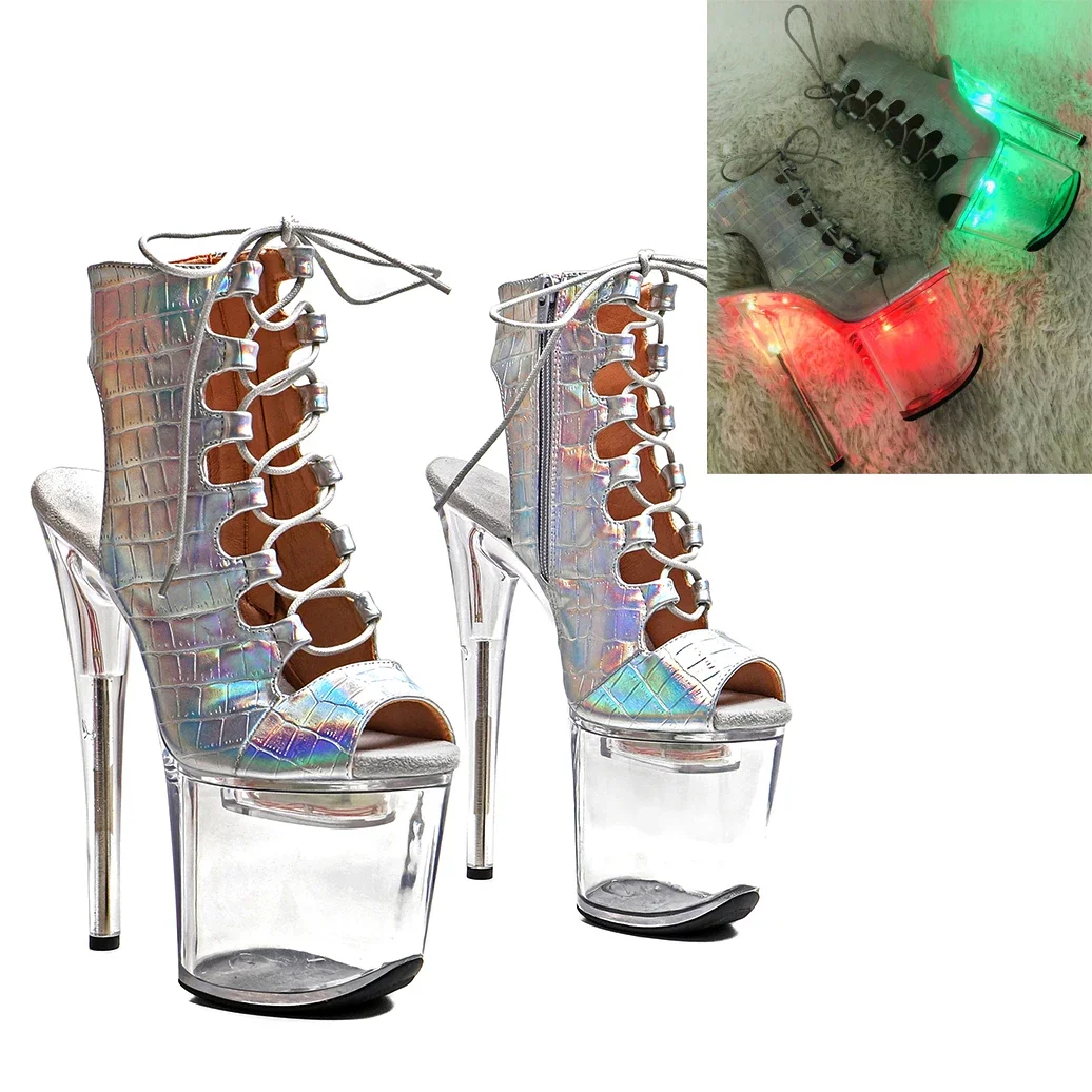 Leecabe 20CM/8Inch Crocodile PU Upper  LED Light Up Shoes Glowing platform  boots  High Heels stripper heel  Pole Dance boot