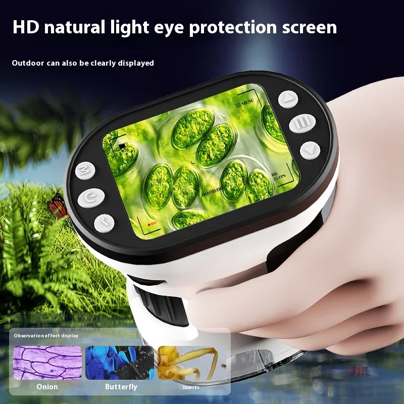 Kit biológico de microscópio infantil, lupa 1000x 200 megapixels com função de foto e vídeo led, brinquedo educacional, ciências para crianças