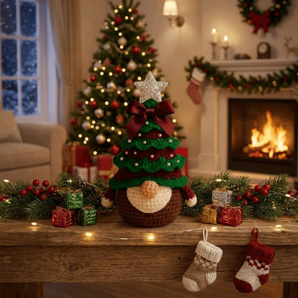 Cotton Yarns Crochet Christmas Tree Kit Handmade Step By Step Guide Crochet Gnomes Making Set DIY Set