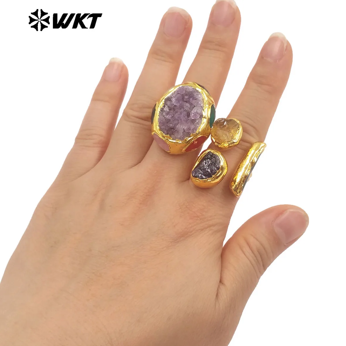 

​WT-R605 Cute Suitable Gemstone Amethyst US7 Ring With 18K Real Gold Plated For Women Carpet Jewelry ACC