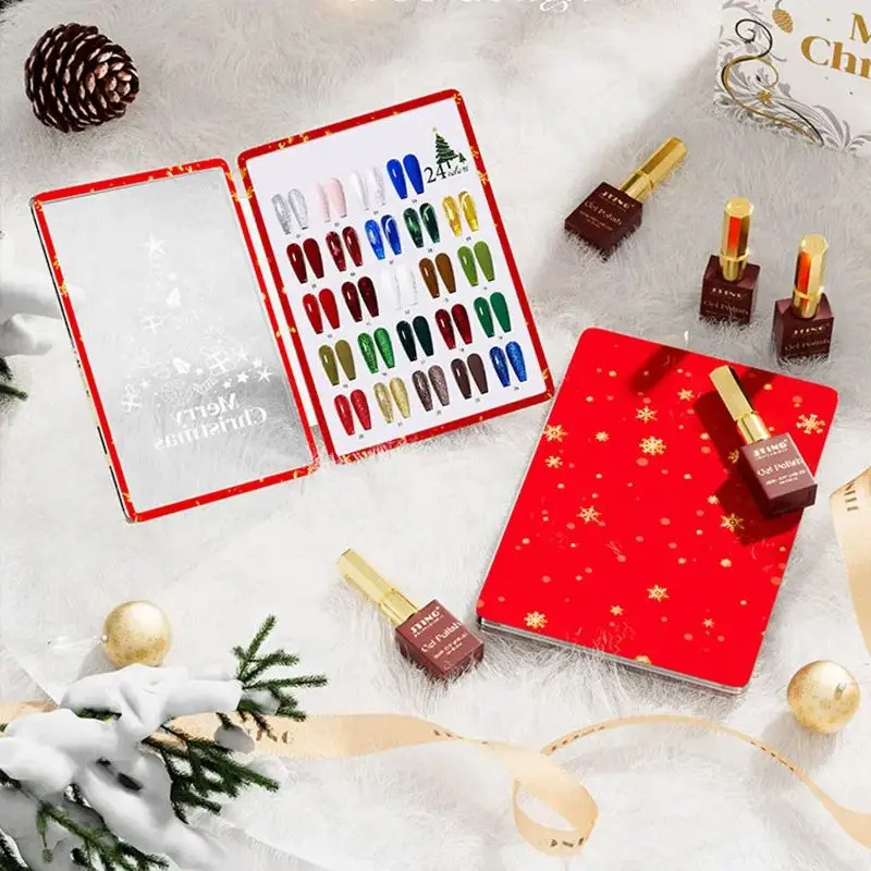 エレアノス クリスマス 24個入り ジェルネイルポリッシュ カラーカード付き マニキュア用 新年 グリッタージェル マグネットジェル ソークオフ 15ml UVジェル 15ml