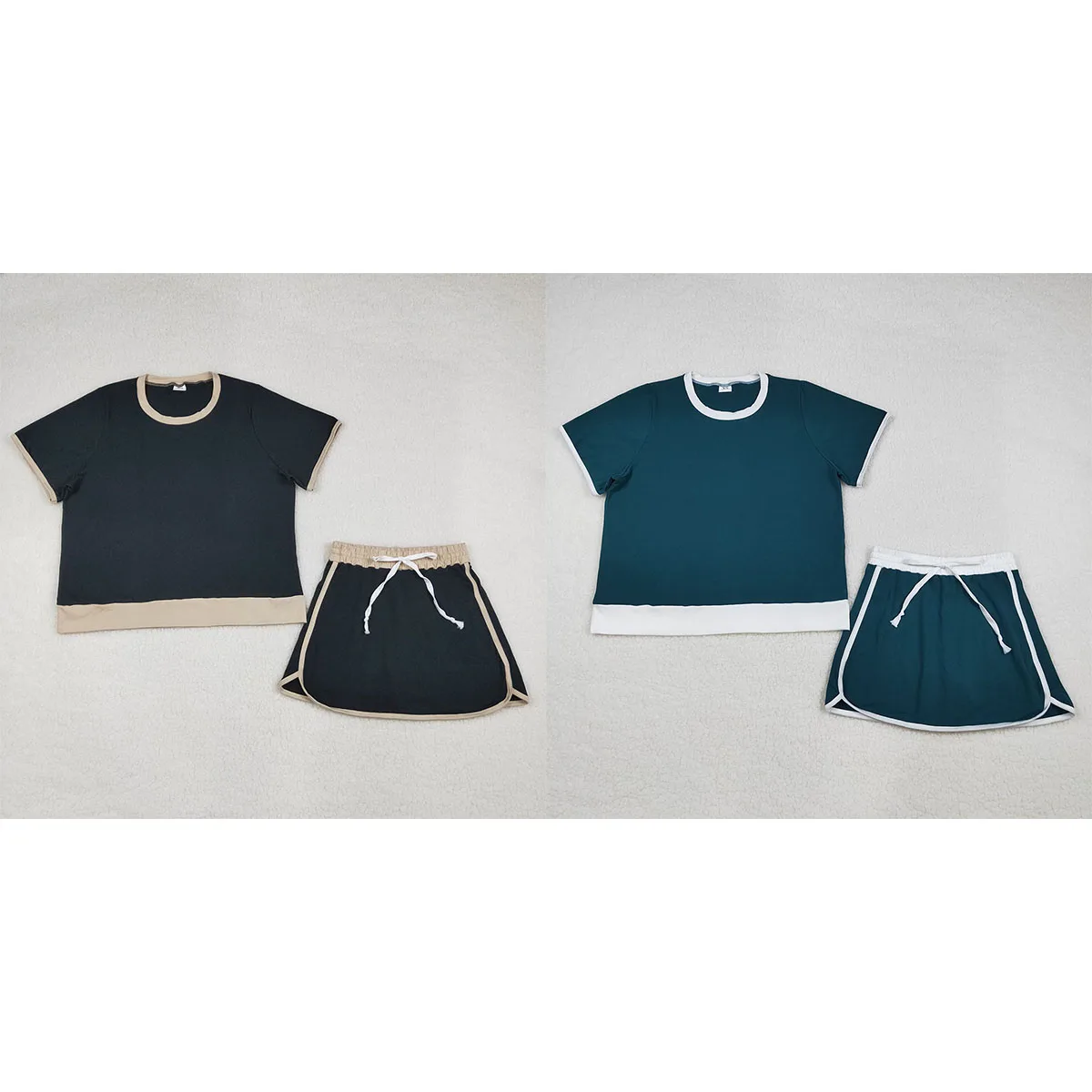 Comfy Adult Women Black Short Sleeve Shirt Top Skirt Shorts Clothes Set Lady Nightclothes Sleepwear Sets Clothing Wholesale