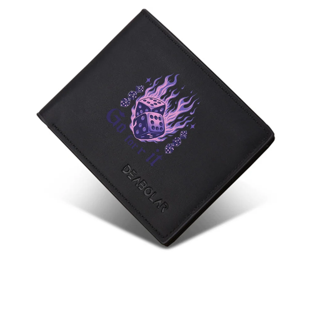 Men's Fashion Short Wallet PU Leather Cool Flame Dice Pattern Double-Fold Bag Multiple Card Slots for Cash
