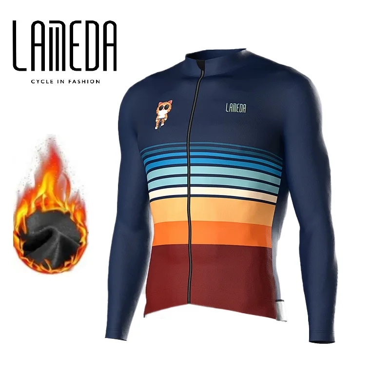 

Lameda Men's Cycling Jerseys 5-15 ℃ Winter Long Sleeve Bike Tops Windproof Warm Bike Clothes