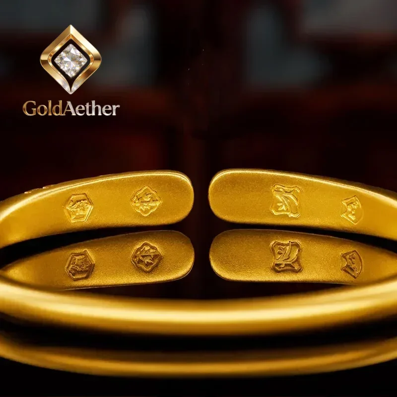 

GoldAether Luxury 24K yellow gold 9999 real gold Longyue Fengming Ancient Method Engraved Bracelet Longfeng Jixiang Ladies Brac