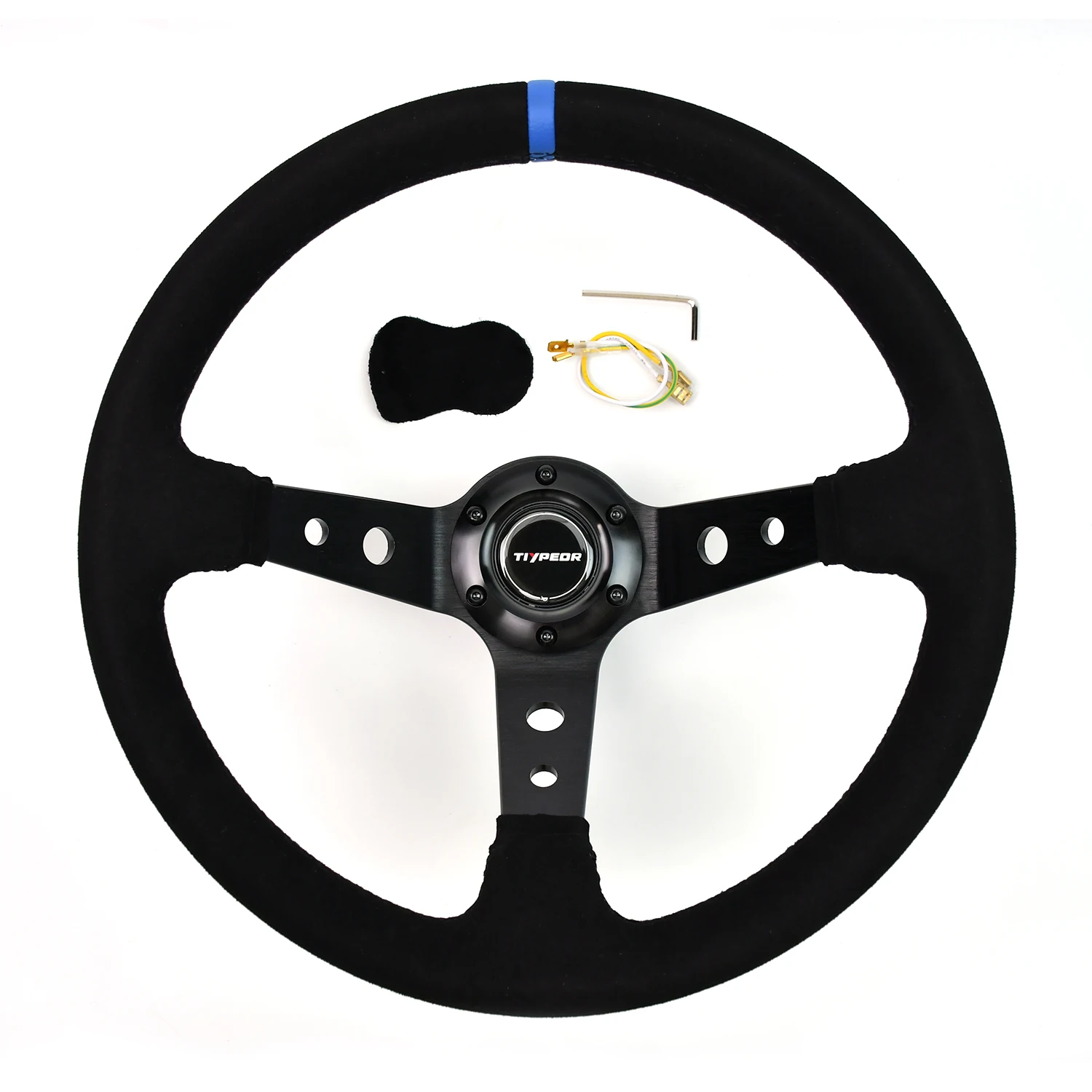 

TIYPEOR 350mm suede steering wheel black deep 90mm steering wheel