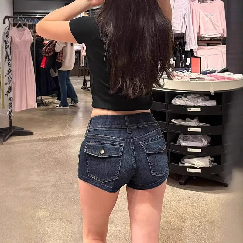 Retro Hot Girl Low Waist Denim Short Shorts Women Summer New Fashion Solid Color High Street Bodycon A- Line Women Hot Pants
