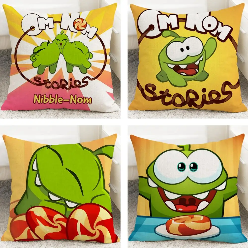 Anime Om Nom Stories Cushion Cover Cushion Covers Natural Linen Breathable Sofa Bedroom Decor Pillowcase