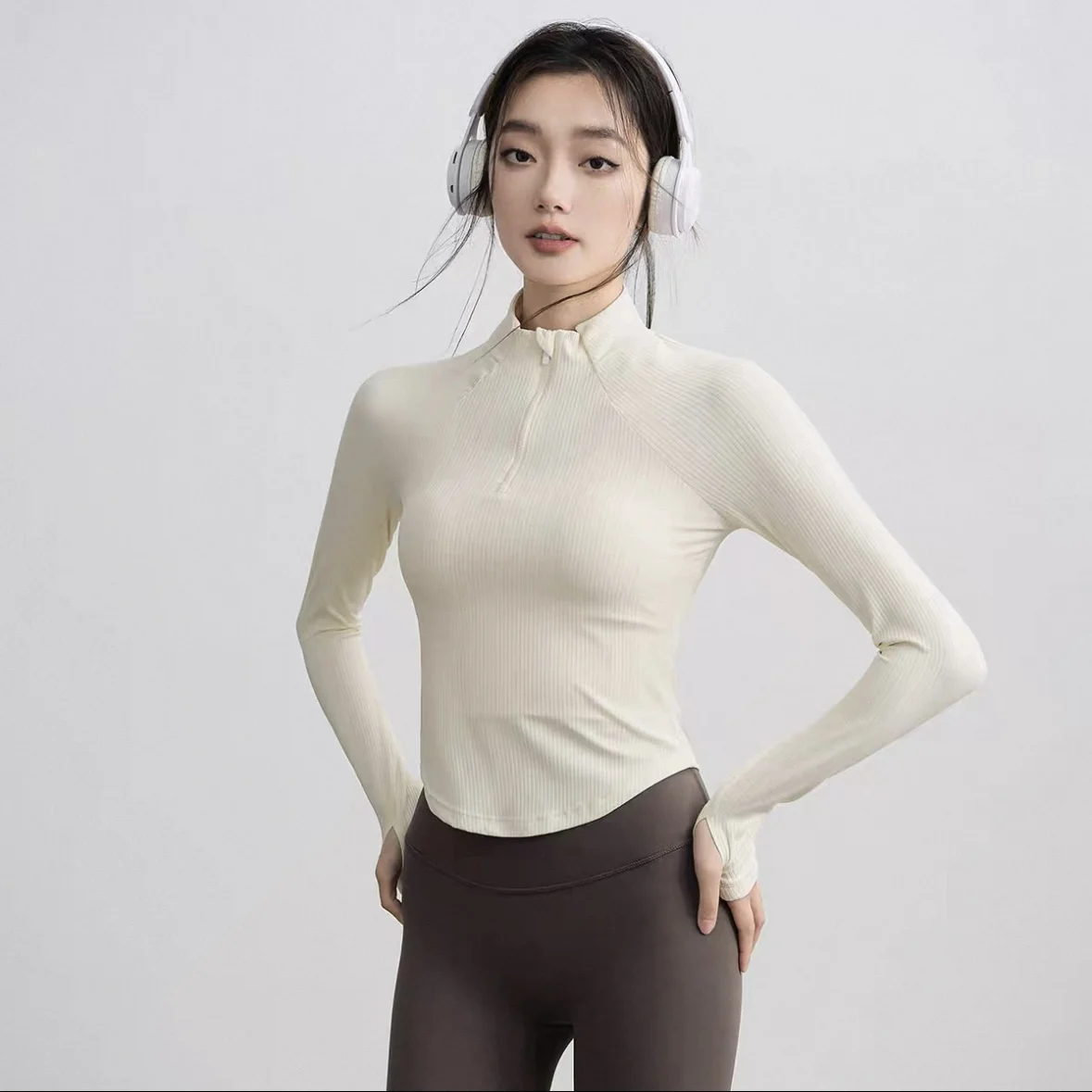 

Gym Coat Shirts Stand-up Collar Half Zipper Slim Sports Top T-shirt Thin Activewear Yoga Breathable Long-sleeved Fitness Clothes