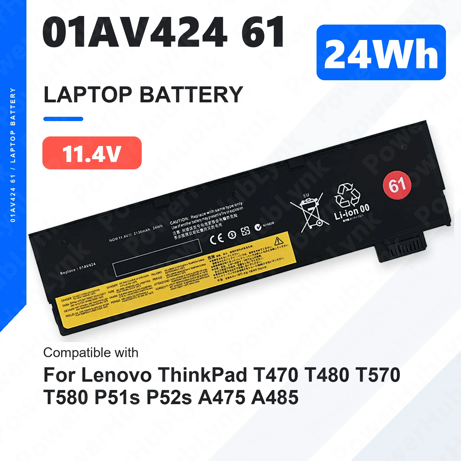 01AV424 61 11.4V 24Wh Laptop Battery For Lenovo ThinkPad T470 T480 T570 T580 P51s P52s A475 A485 01AV422 01AV423 01AV452