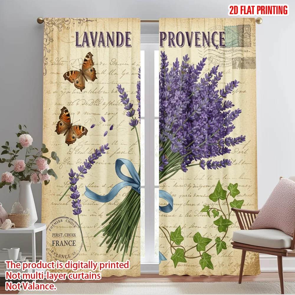 

2pcs 2D flat printing Drapes Lavender Provence France Butterflies Polyester Without Electricity Birthday Party Use for Room