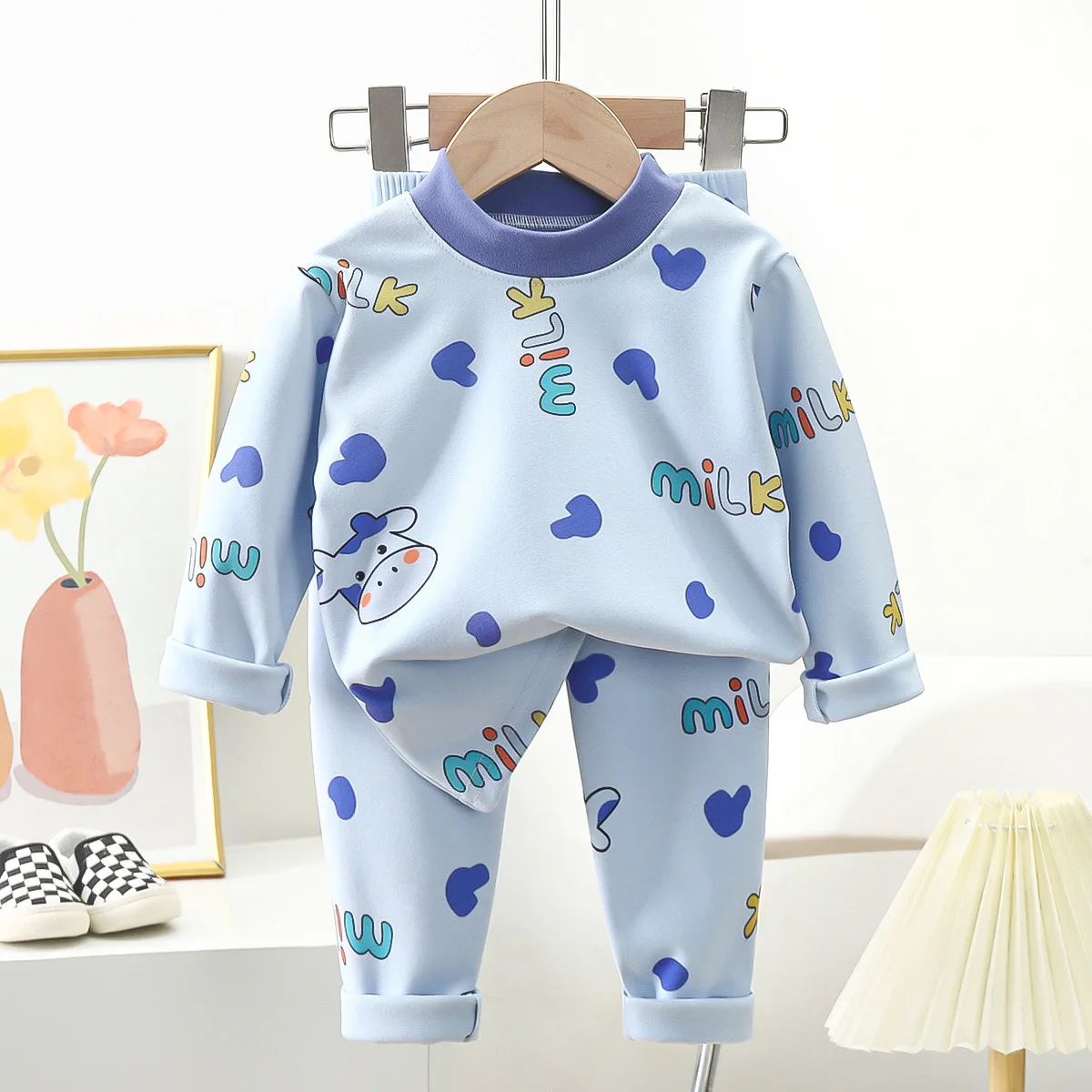 New Kids Autumn Warm Pajamas Boys Girls Cute Cartoon Bear Long Sleeve T-Shirt Top + Pants Baby Sleepwear Underwear Clothing Sets