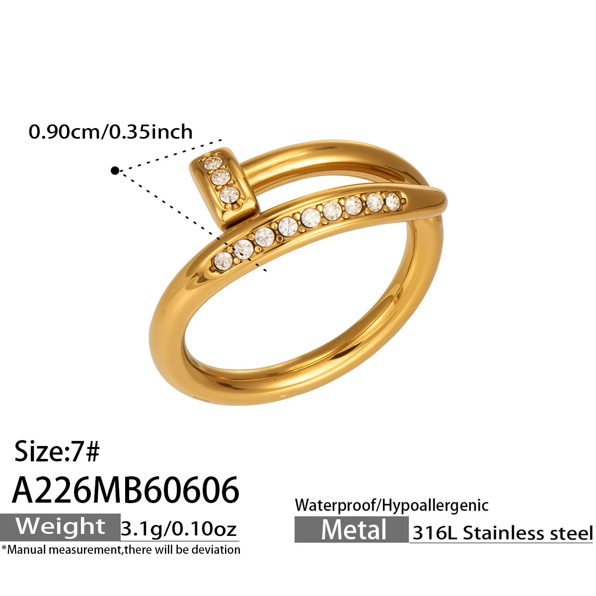 316L Edelstahlring, mehrlagig, mit Perlen und Zirkonia, tropfenförmig, offener Ring, 18 Karat vergoldet, schick, modern, zarter Schmuck für Damen – Detail 6
