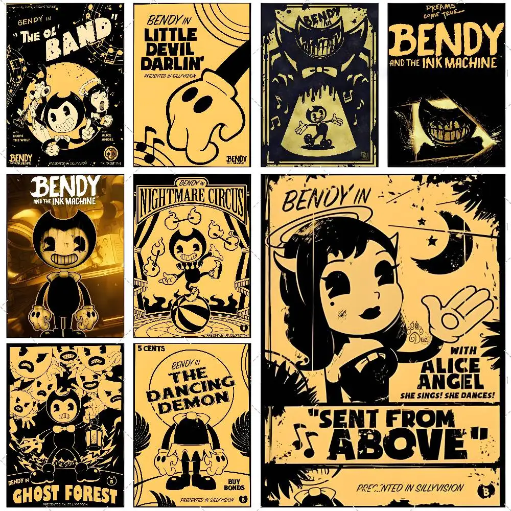 Póster adhesivo de película B-Bendy A-And The L-Ink M-Machine, pegatina artística de alta definición, autoadhesiva, impermeable, decoración del hogar