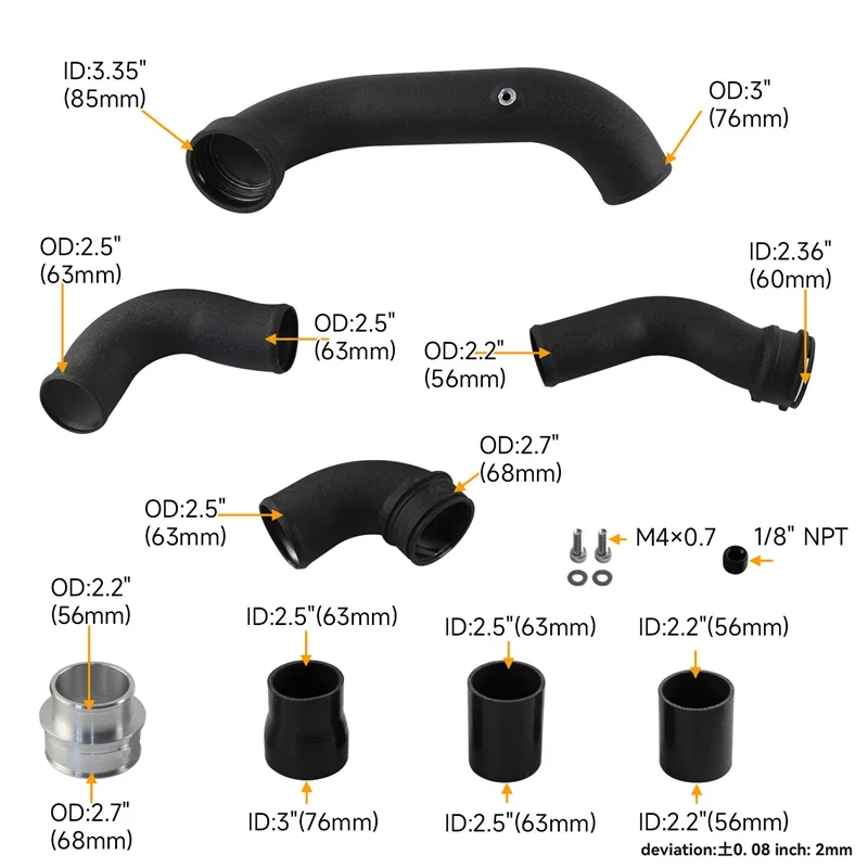 Aluminium Super Charge Pipe Kit Voor BMW N55 E8X E9X E82 E88 E90 E91 E93 135i 335i 1-Serie 3.0 Turbo 2006-2015 Zwart/Rood Rimpel