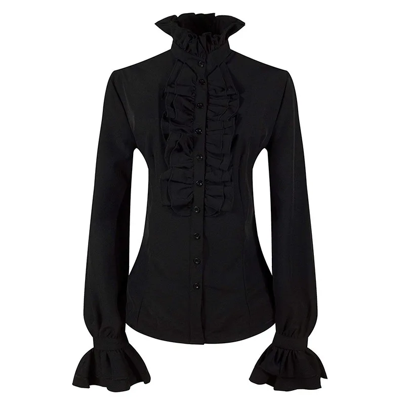 2026 Women's Renaissance Blouse Long Sleeve Medieval Peasant Blouse Smocked Pirate Costume Victorian Shirt Gothic Blouse Black
