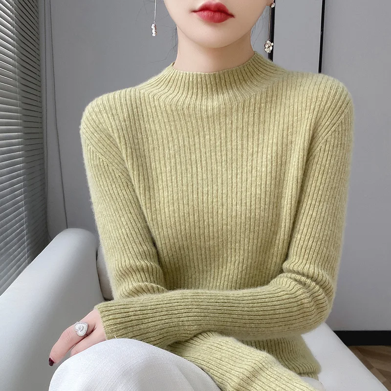 New Best-Selling 100% Sweater Women's Semi-High-Necked Pullover With Long Sleeves And Comfortable Bottoming Sweater.