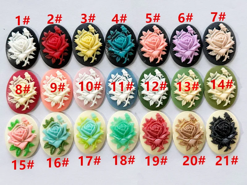 5pcs 30mmx40mm 21 Colors Oval Flatback Resin Flower Rose Cabochon Charm Finding,Fit Base Setting Tray Bezel,DIY Accessory