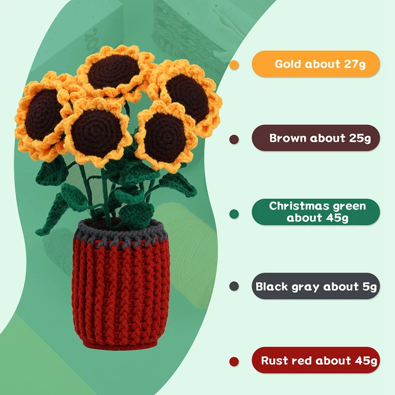 Kit de crochê diy girassol planta crochê kit com agulhas de fio de tricô boneca de pelúcia fácil