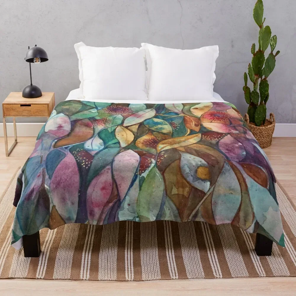 

Watercolor Gum Blossoms in Green and Pink Throw Blanket Bed covers Decorative Sofa Blankets