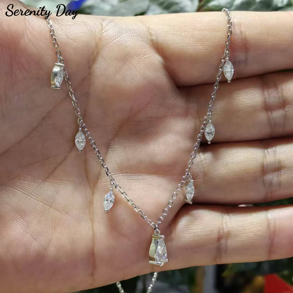 

Serenity 2.8ct D Moissanite Necklace Women Gift Solid s925 silver Sparkling Lab Diamond Pear Water Drop Pendant Necklace Jewelry