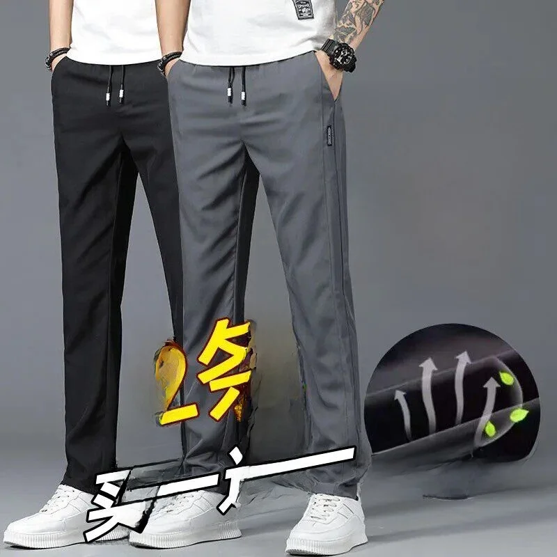 

Summer Thin Men's Casual Pants Ice Silk Straight Leg Slim Fit Qui Dry Loose Versatile Suiting Trousers Comfortable Leisure ...