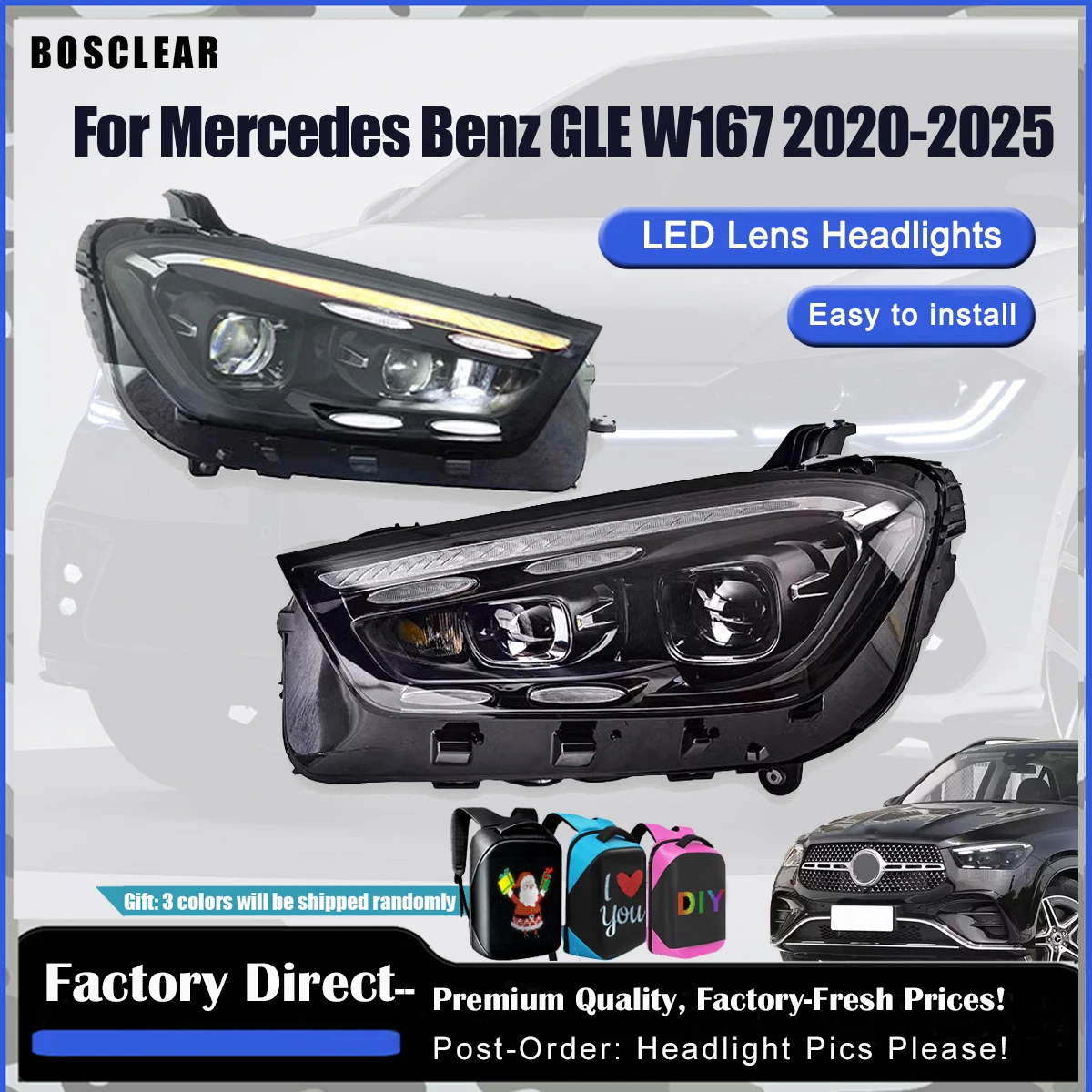 

Автомобильные фары для Benz GLE W167, фары в сборе 2020-2024, светодиодные фары для проектора, дневные ходовые огни, автомобильные аксессуары