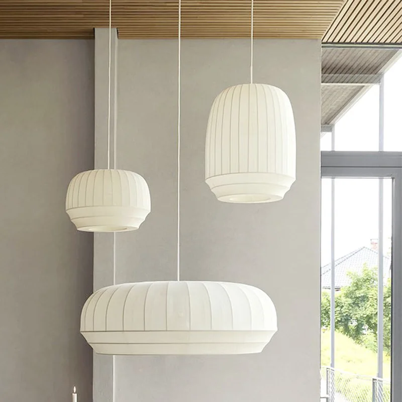 Nordic Fabric Pendant Lamp White Hanging Light Home Bedroom Hotel Shop Mall Bar Cafe Suspension Ceiling Chandelier