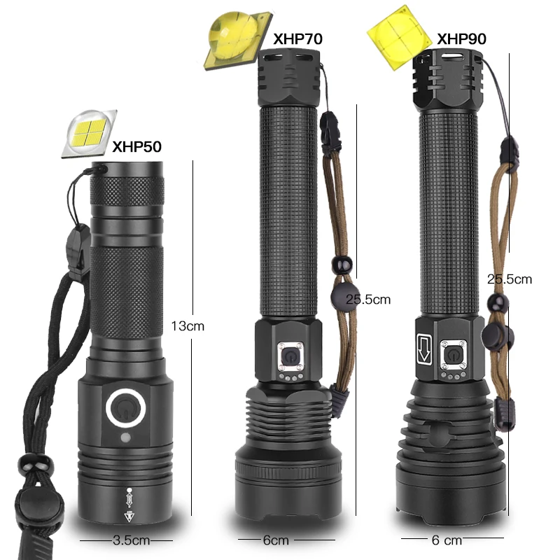 Imagem -02 - Poderosa Lanterna Tática Led Tocha Impermeável Zoomable Hunting e Camping Lâmpadas por 18650 ou 26650 Modos Xhp90 Mais