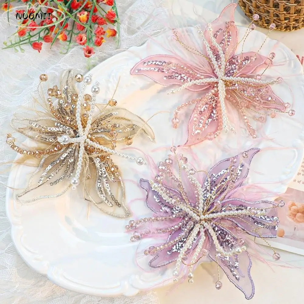 

Sweet Sequin Lace Feather Hair Clip Mesh Beads Flower Hairpin Floral Headwear Bridal Wedding Headwear Girl/Women