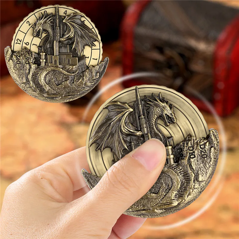 7-in-1 Drache und Schloss Fingerspitzenroulette DND Wheel Dice Spinner Tischplatte Rollenspiel Brettspielzubehör mit Aufbewahrungsbox
