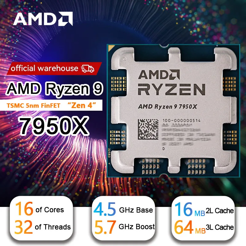 AMD Ryzen 9 7950X R9 7950X CPU , 4.5GHz,16-Core, 32-Thread,5NM, L3=64M,100-000000514,Socket AM5, New but without Cooler