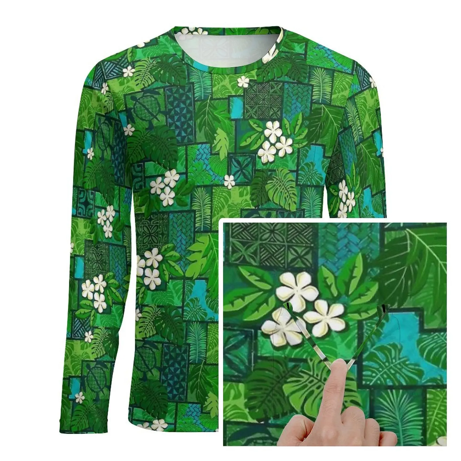 Hawaiian Green Leaf T-Shirt Men White Floral Streetwear T-Shirts Autumn Fashion Tee Shirt Long Sleeve Pattern Oversize Clothing