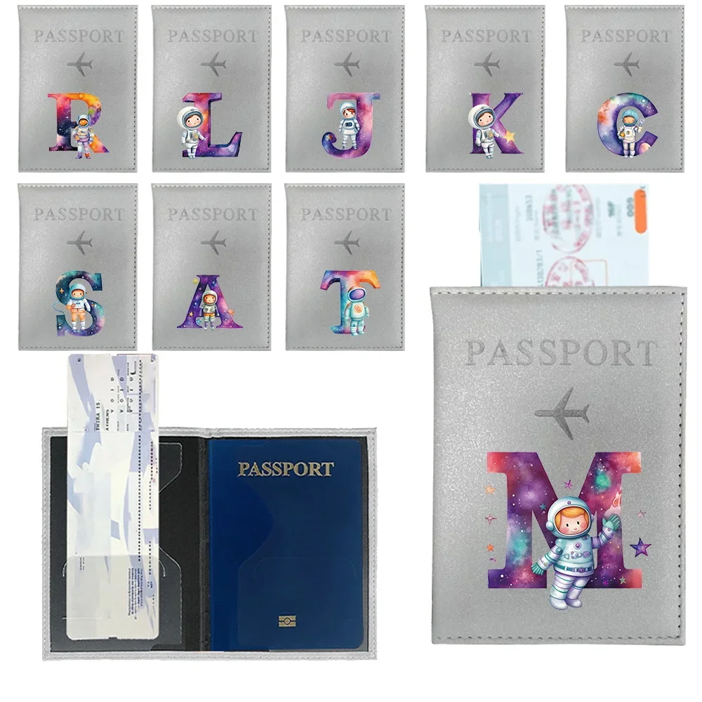 

Silver Color PU Passport Holder Ticket Passport Covers Astronaut Letter Series Cover ID Credit Card Holder Travel Accessories