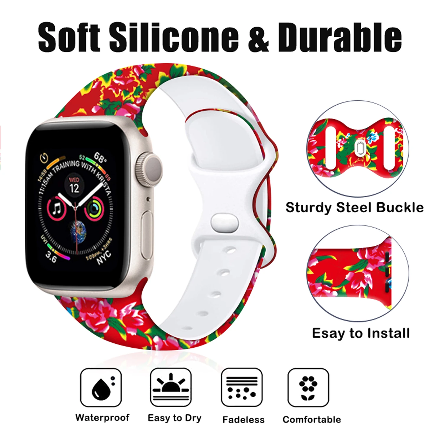 National Trend Series Print-Armband für Apple Watch 11 10 9 SE, Silikonband, austauschbares Armband für iWatch 46 mm, 42 mm, 41 mm, 40 mm