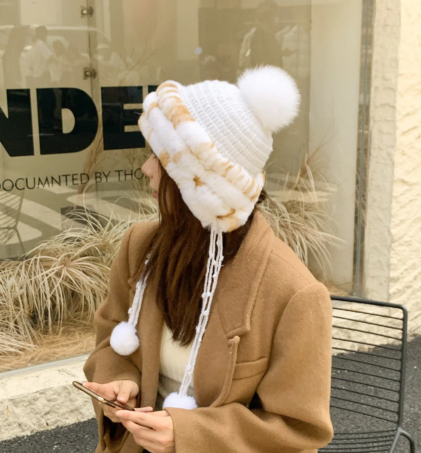 Herbst-Winter Echte Rex-Kaninchenfell-Mütze Dicke Warme Ohrenschutz-Kopfbedeckung Damen Lei Feng Mütze – Detail 15