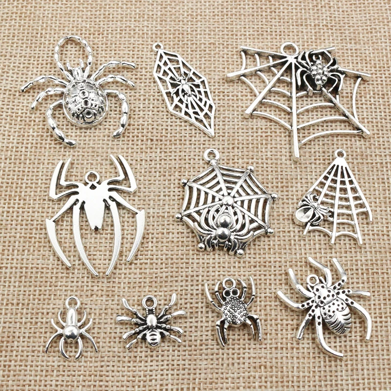 10-20pcs Antique Silver Plated Spider Handmade Charms Pendant DIY Jewelry Making Accessories Findings for Bracelet Necklace