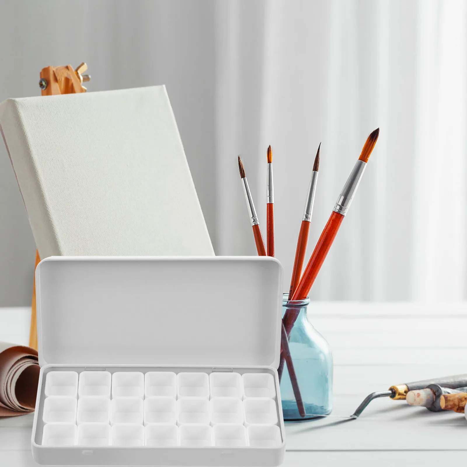 1Set Watercolor Paint Box Metal Storage Case Painting Pigment Holder Portable Multi-Grid Mixing Palette Organizer